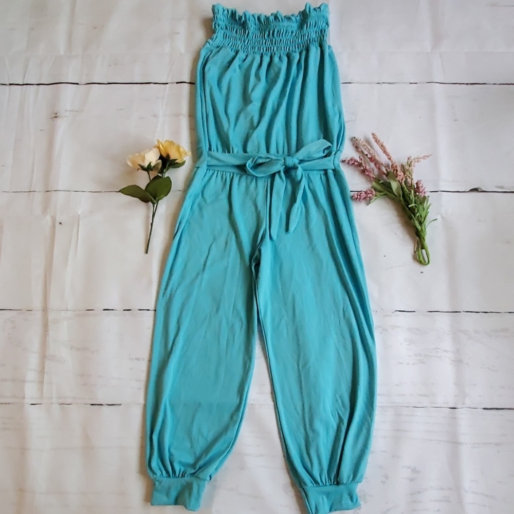 Aqua Strapless Capri Jumpsuit